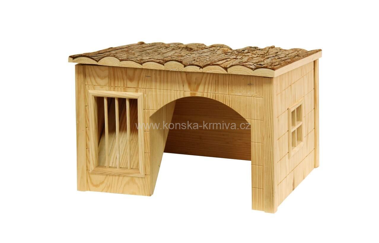 Dřevěný domek pro hlodavce se seníkem